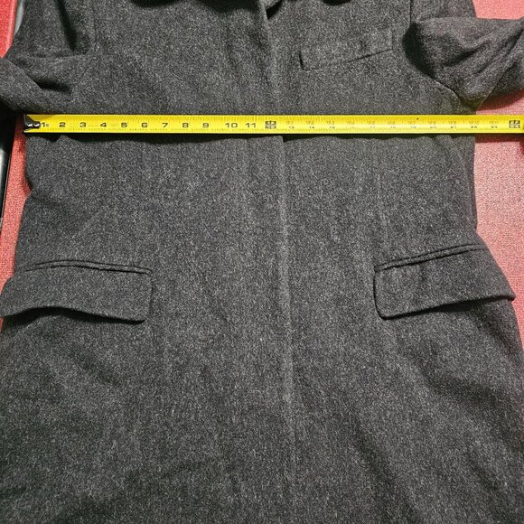 VTG Calvin Klein Merino Trench Coat Sz 14 Women Faux Fur Collar Quiet Luxury USA - Picture 13 of 13